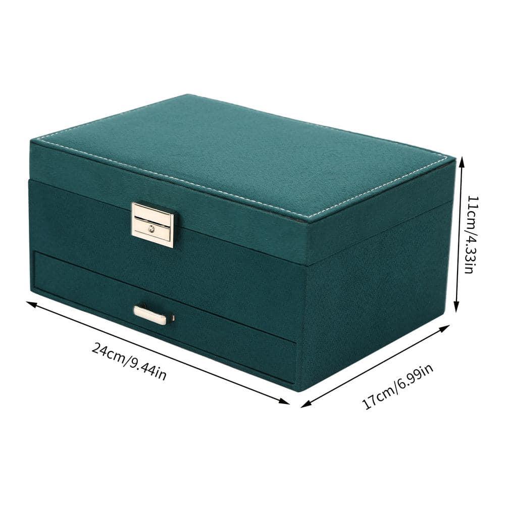 Dark Green 3-Layers Flannel Jewelry Storage Box 9.45 in. x 6.69 in.