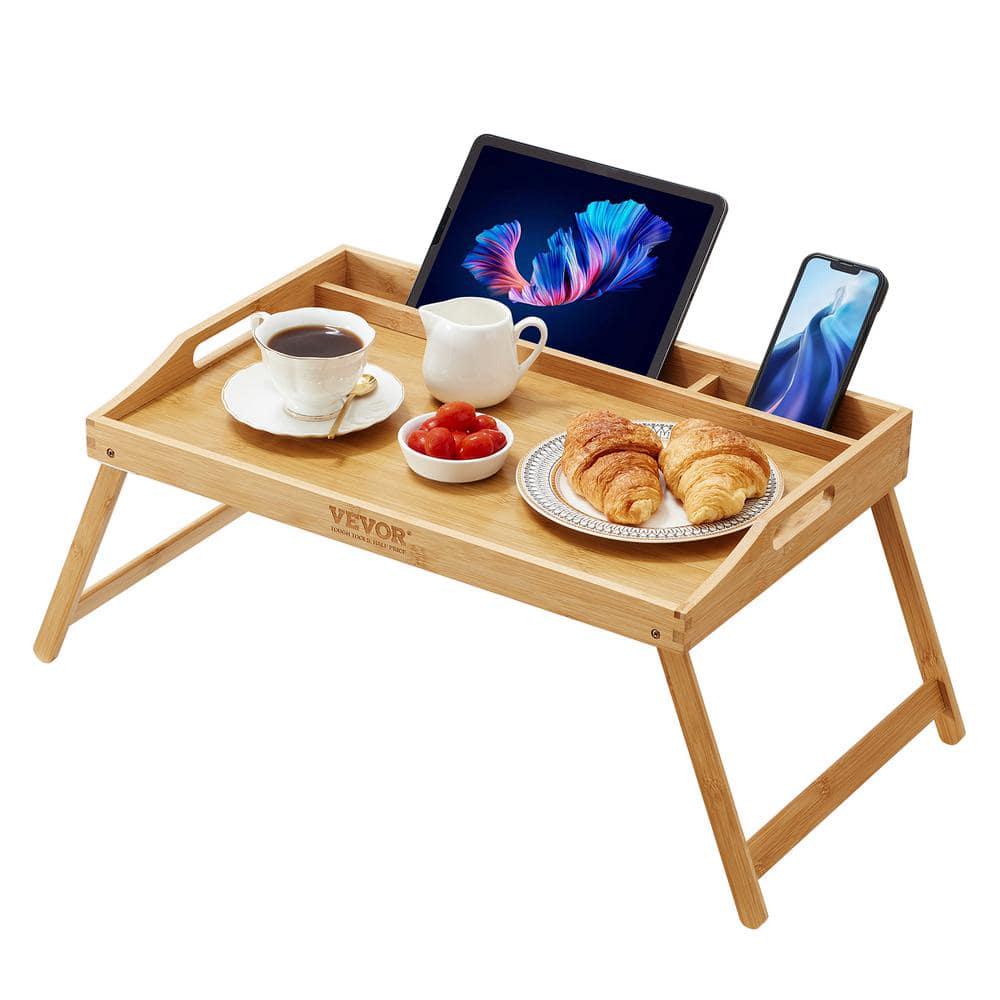 Bed Tray Table 22 in. W x 10 in. H x 14 in. D Bamboo Breakfast Tray with Foldable Legs Portable Food Snack Platter