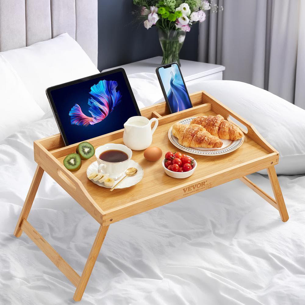 Bed Tray Table 22 in. W x 10 in. H x 14 in. D Bamboo Breakfast Tray with Foldable Legs Portable Food Snack Platter