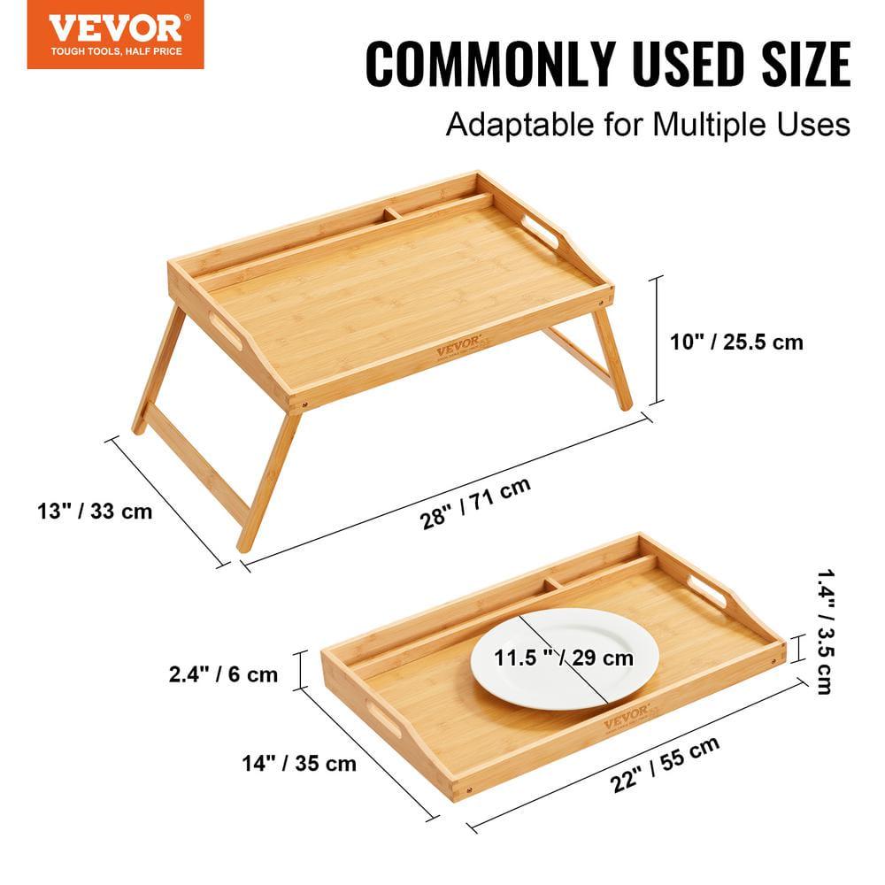 Bed Tray Table 22 in. W x 10 in. H x 14 in. D Bamboo Breakfast Tray with Foldable Legs Portable Food Snack Platter