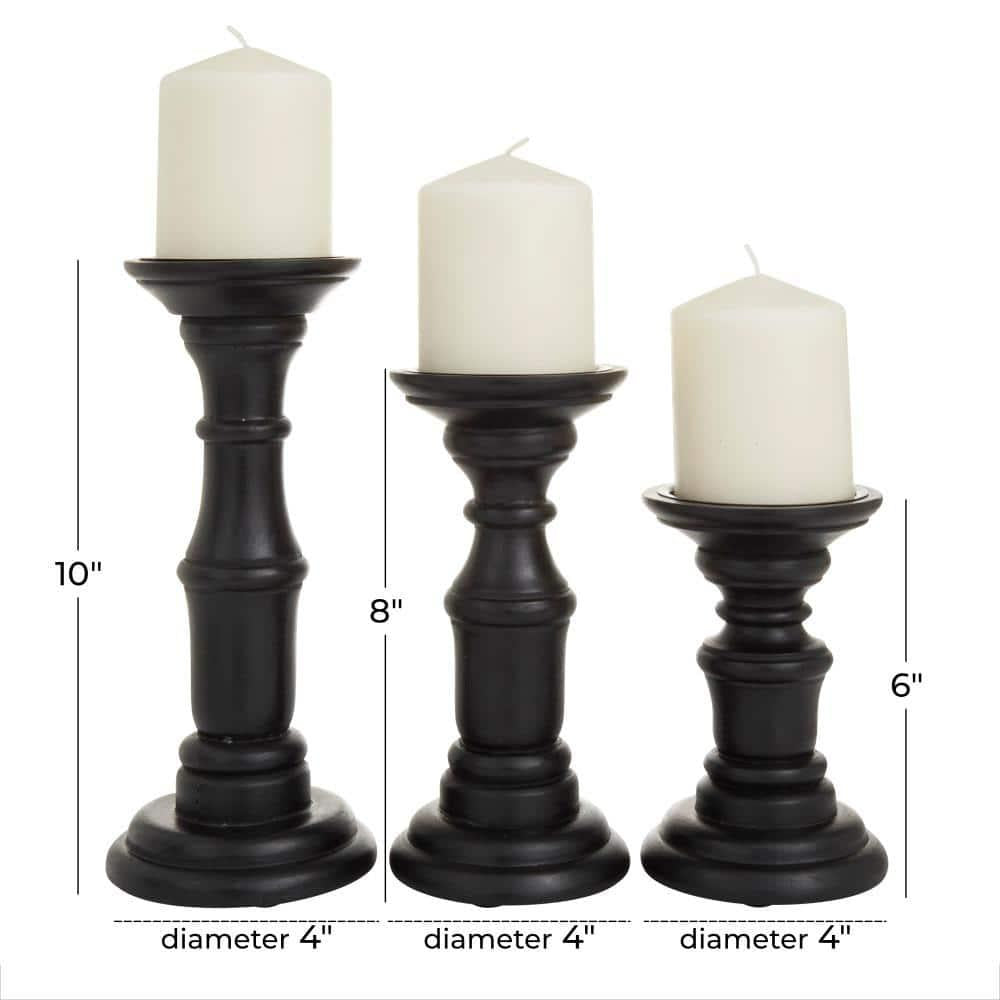 White Mango Wood Turned Style Pillar Candle Holder (Set of 3)