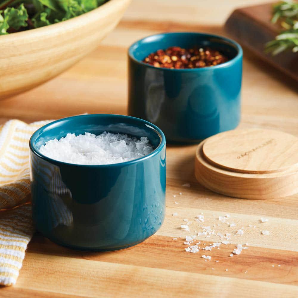 Ceramic Stacking Spice Box Set with Lid, 2-Piece, Teal