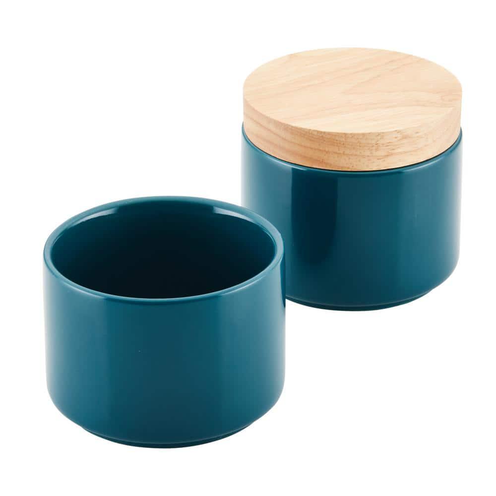 Ceramic Stacking Spice Box Set with Lid, 2-Piece, Teal