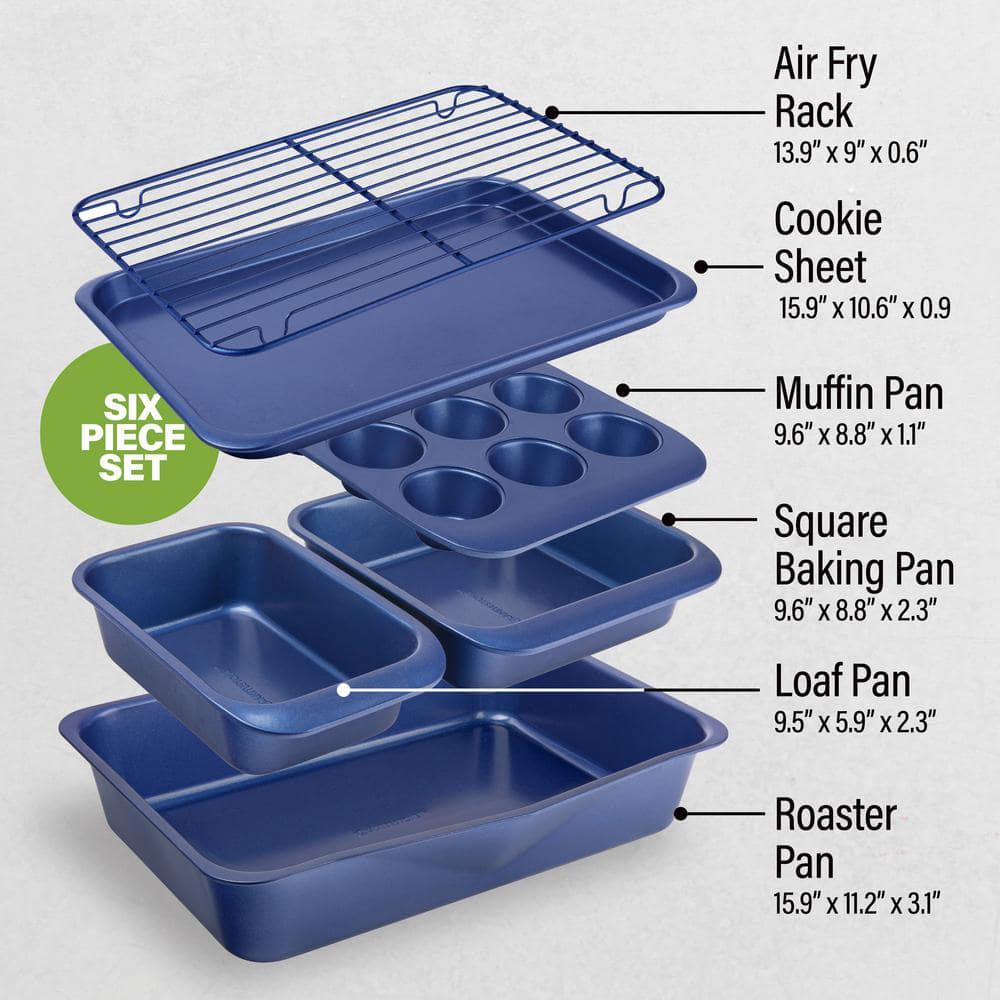 Classic Blue StackMaster 6-Piece Carbon Steel Diamond Infused Nonstick Space Saving Stackable Bakeware Set