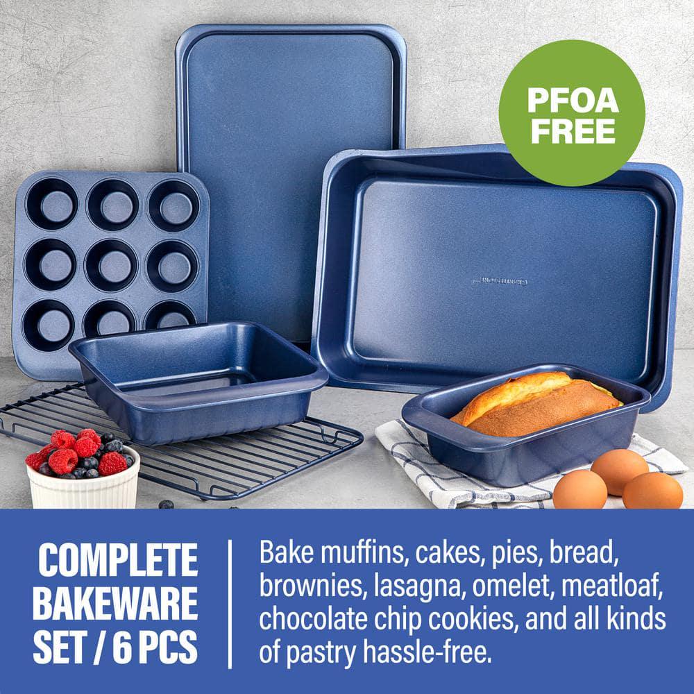 Classic Blue StackMaster 6-Piece Carbon Steel Diamond Infused Nonstick Space Saving Stackable Bakeware Set