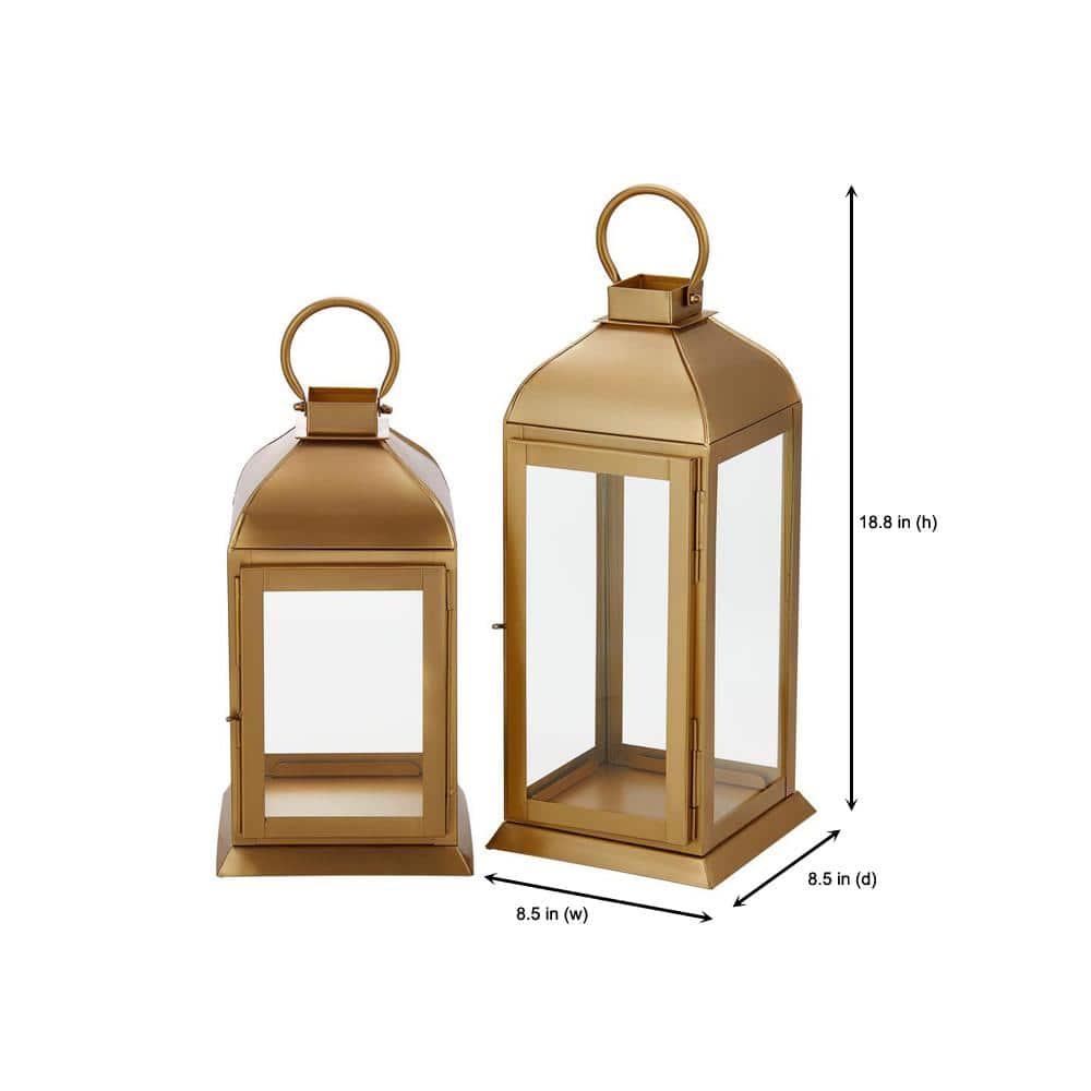 Classic Gold Metal Lantern Candle Holder - Hanging or Tabletop (Set of 2)