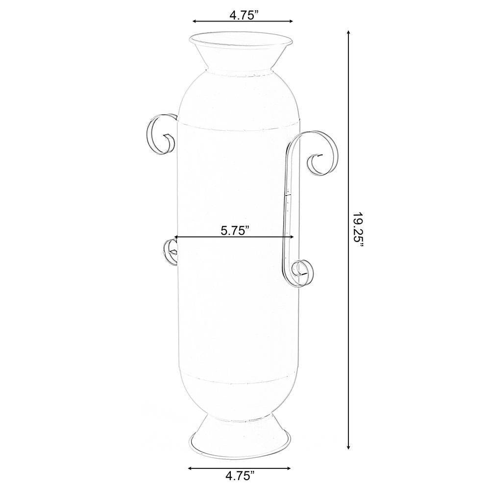 Decorative White Metal Floor Vase With 2 Gold Handles for Entryway, Living Room or Dining Room