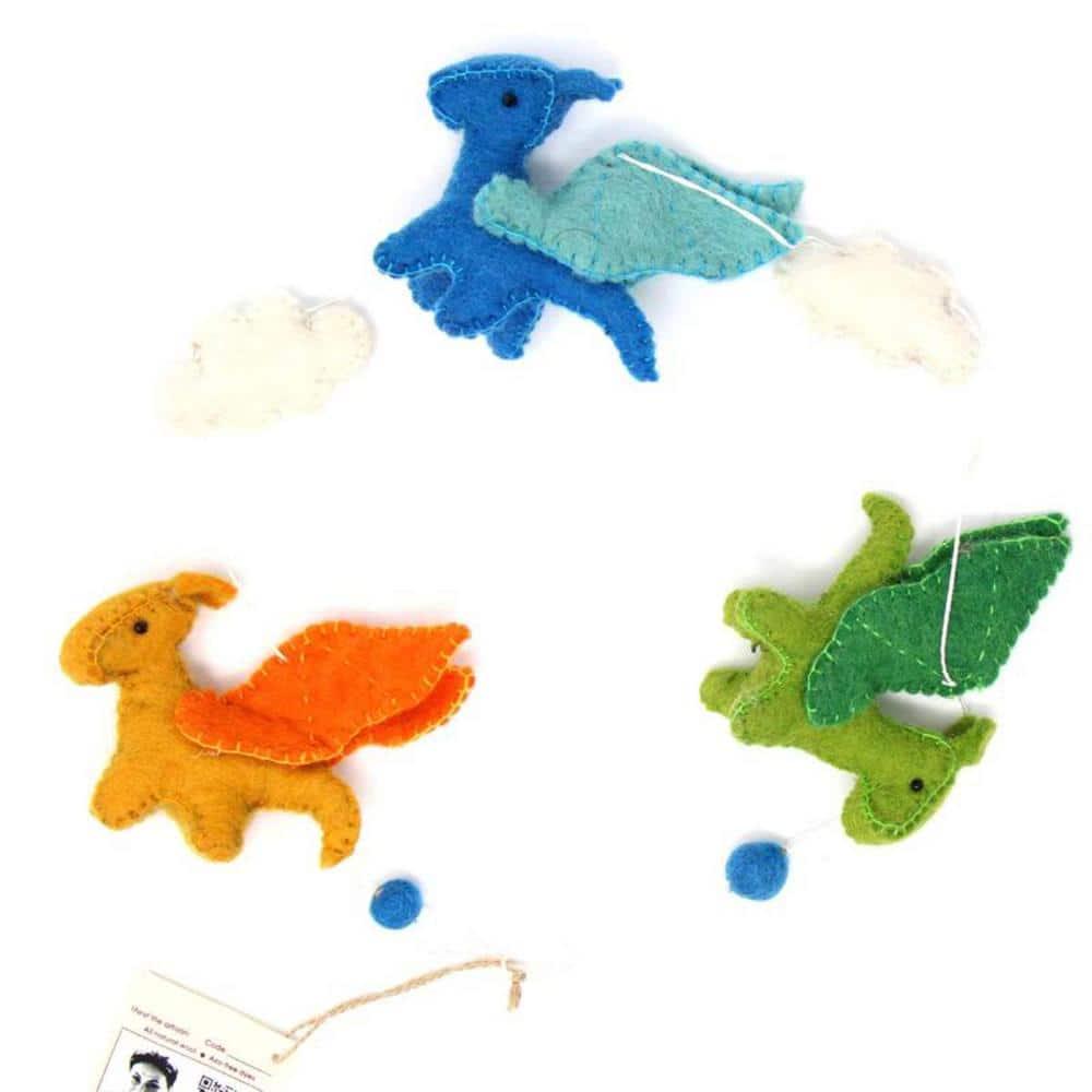 Felt Dragon Garland Baby Nursery Room Decor - Primary Colors