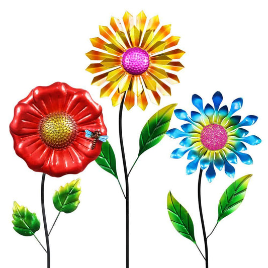 MultiColor Metal Garden Stakes Flower 2.99 ft. (3-Pack)