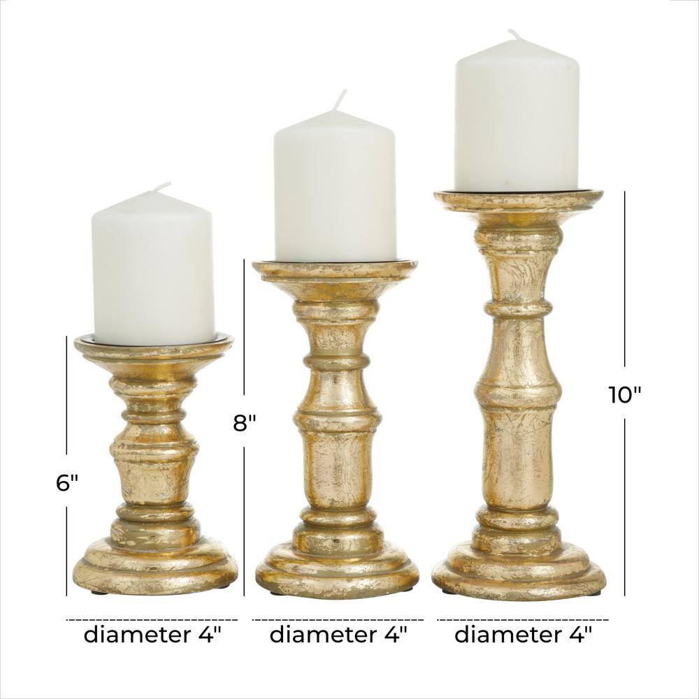 White Mango Wood Turned Style Pillar Candle Holder (Set of 3)