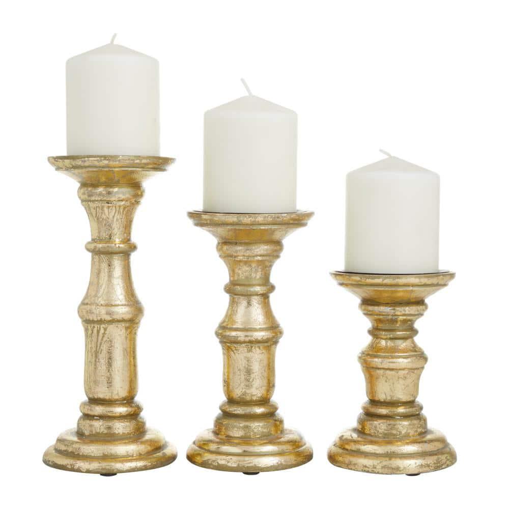 White Mango Wood Turned Style Pillar Candle Holder (Set of 3)