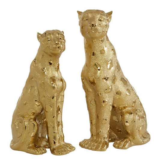 Gold Resin Leopard Sculpture (Set of 2)