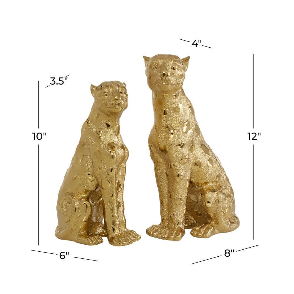 Gold Resin Leopard Sculpture (Set of 2)