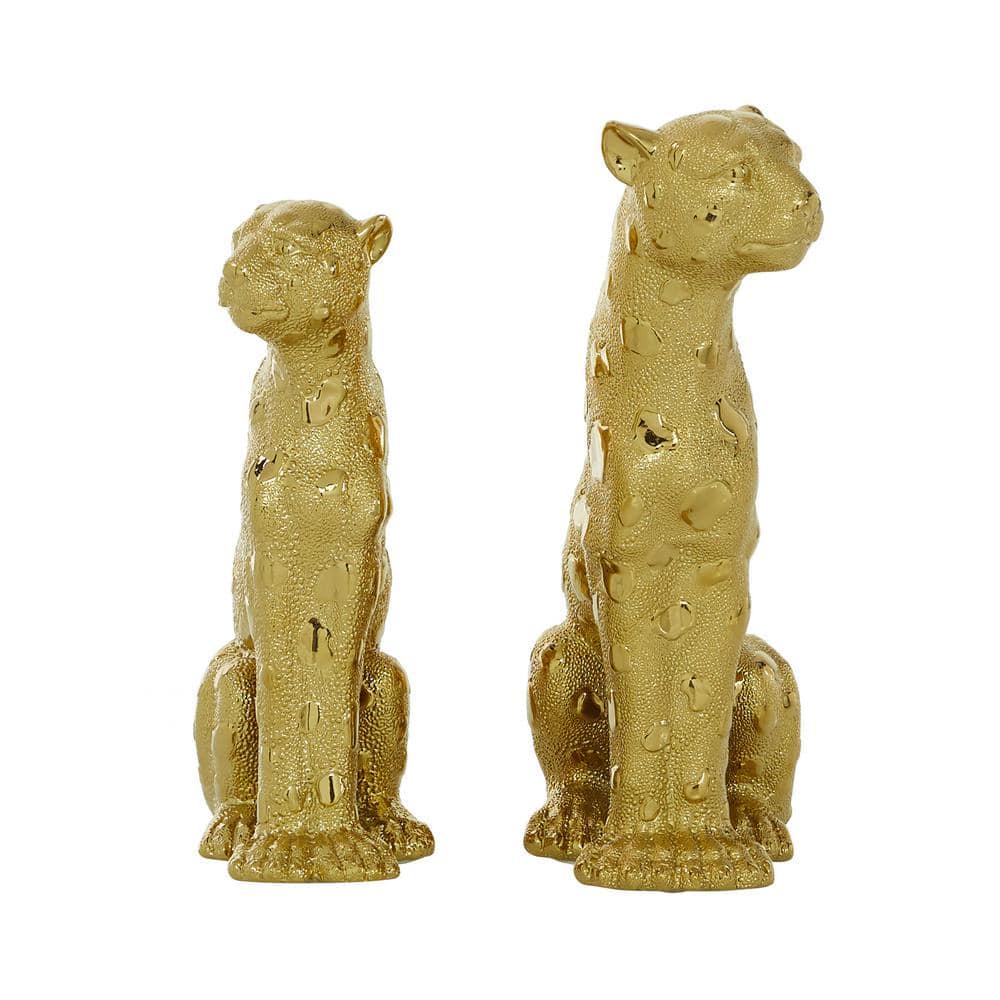 Gold Resin Leopard Sculpture (Set of 2)