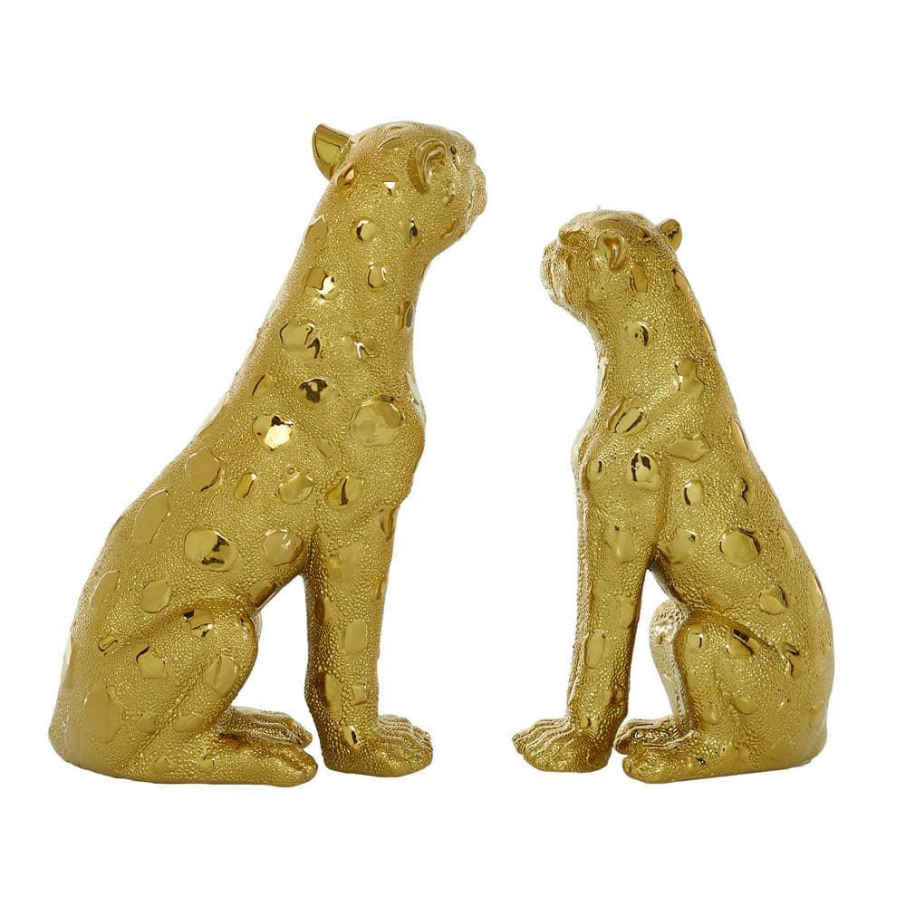 Gold Resin Leopard Sculpture (Set of 2)