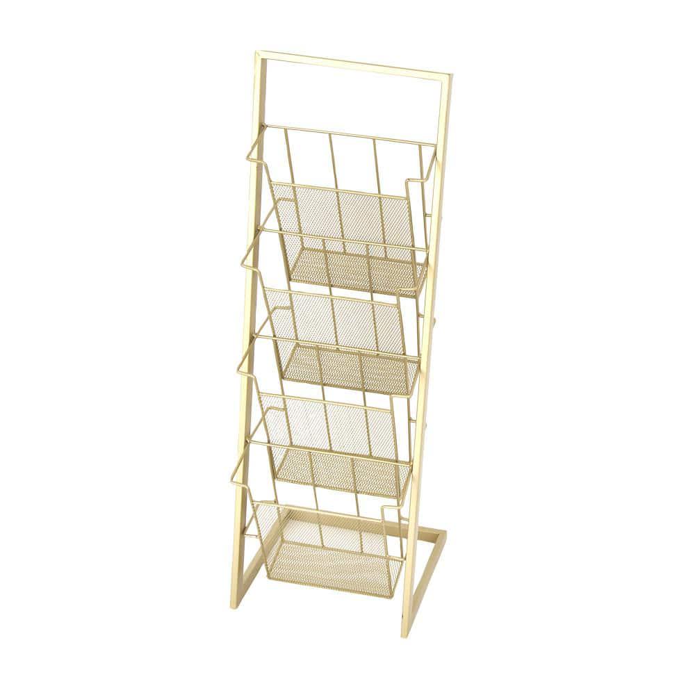 Gold Standing Magazine Holder with Tall Stand