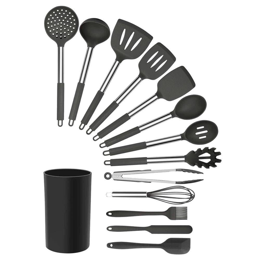 Gray Silicone and Stainless Steel Cooking Utensils (Set of 14)