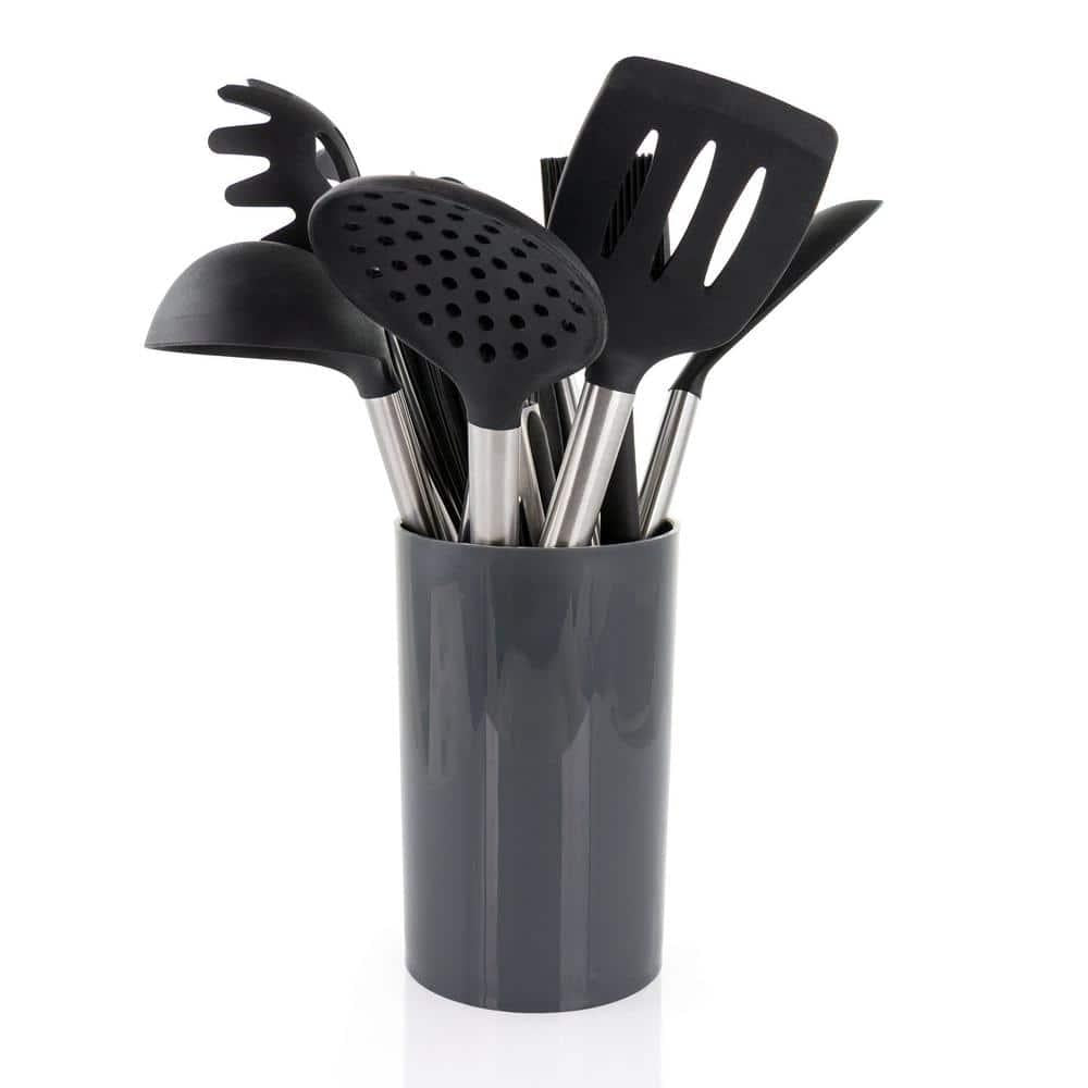 Gray Silicone and Stainless Steel Cooking Utensils (Set of 14)