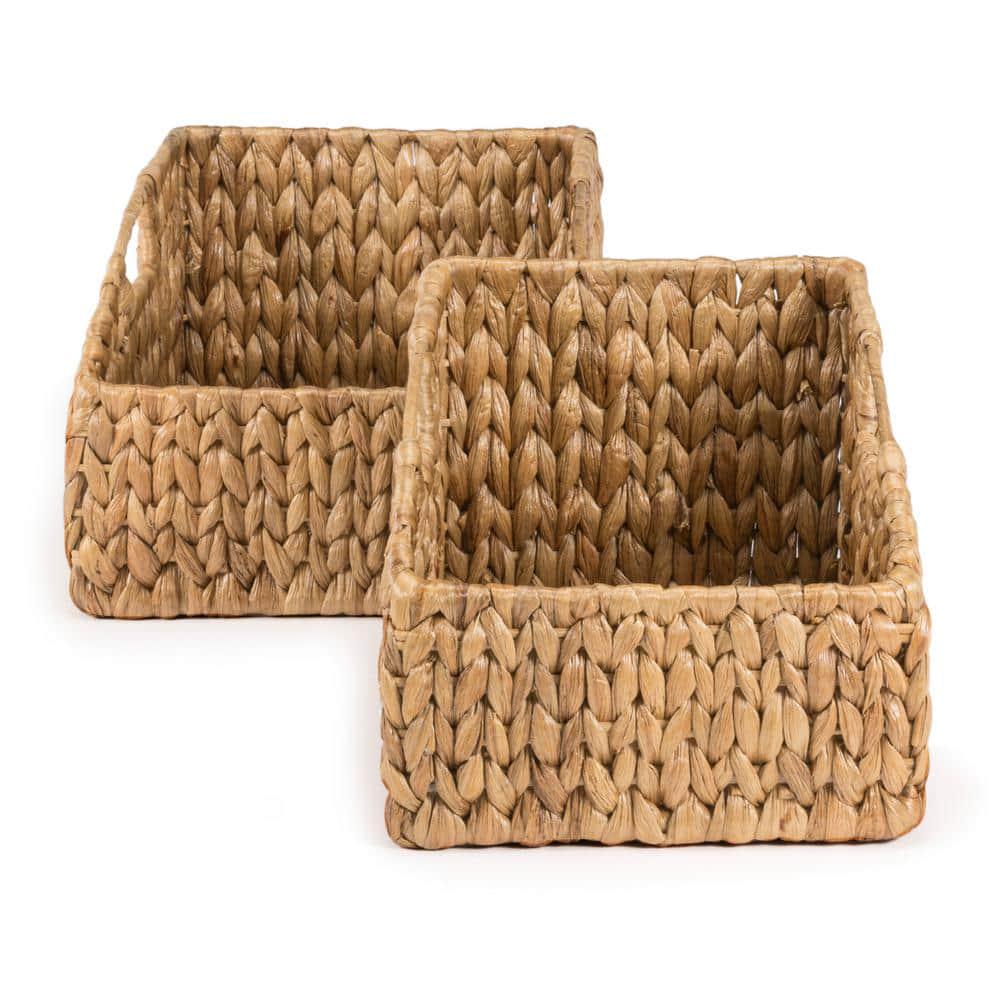 Havanah Southwestern Hand-Woven Hyacinth Slanted Nesting Baskets with Handles, Natural (Set of 2)