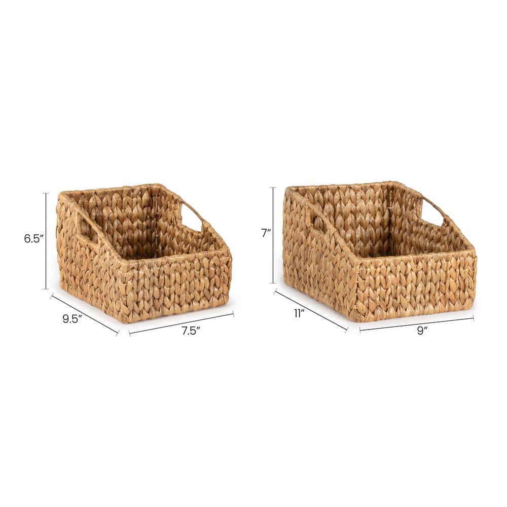 Havanah Southwestern Hand-Woven Hyacinth Slanted Nesting Baskets with Handles, Natural (Set of 2)