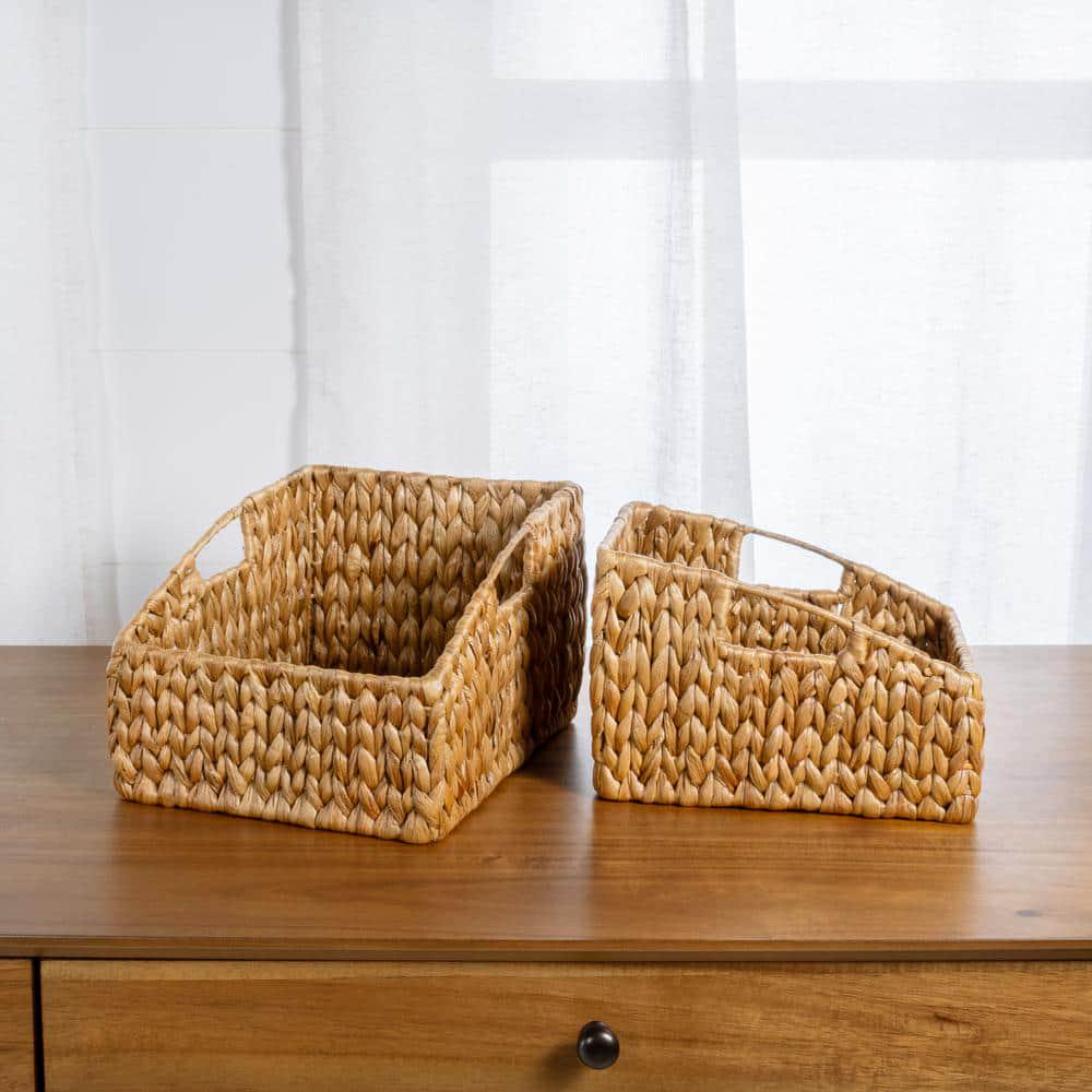 Havanah Southwestern Hand-Woven Hyacinth Slanted Nesting Baskets with Handles, Natural (Set of 2)