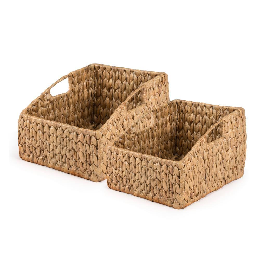 Havanah Southwestern Hand-Woven Hyacinth Slanted Nesting Baskets with Handles, Natural (Set of 2)