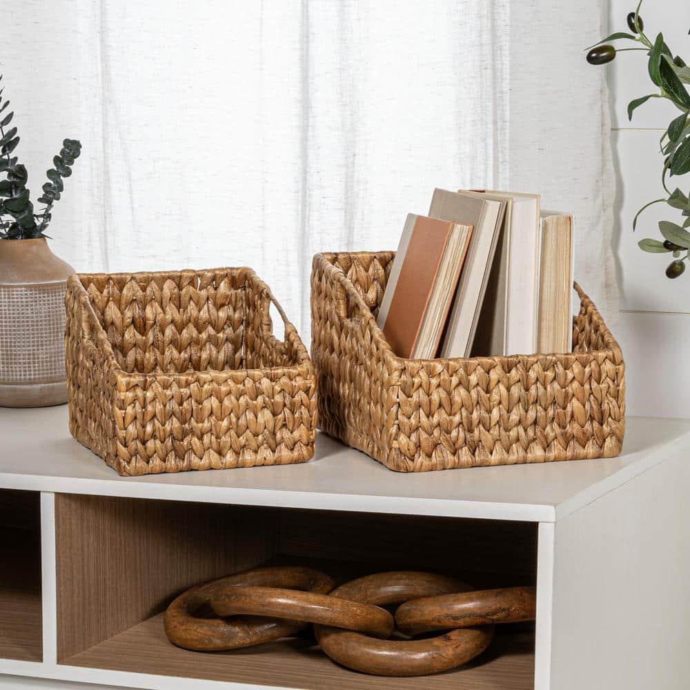 Havanah Southwestern Hand-Woven Hyacinth Slanted Nesting Baskets with Handles, Natural (Set of 2)