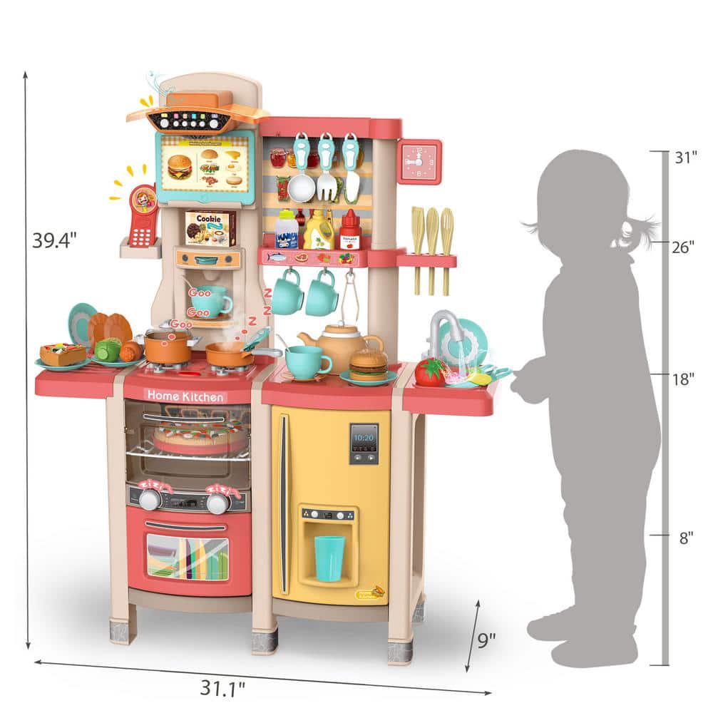 Kids Kitchen Playset Little Chef Play Kitchen Set Children Pretend Play Cook Toys, Pink