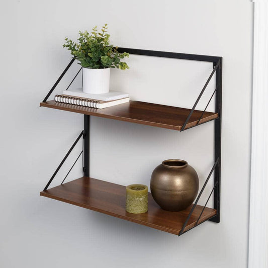 Laundry Room Makeover 22 in. H x 24 in. W x 10 in. D 2-Tier Melamine and Steel Shelf in Black/Walnut