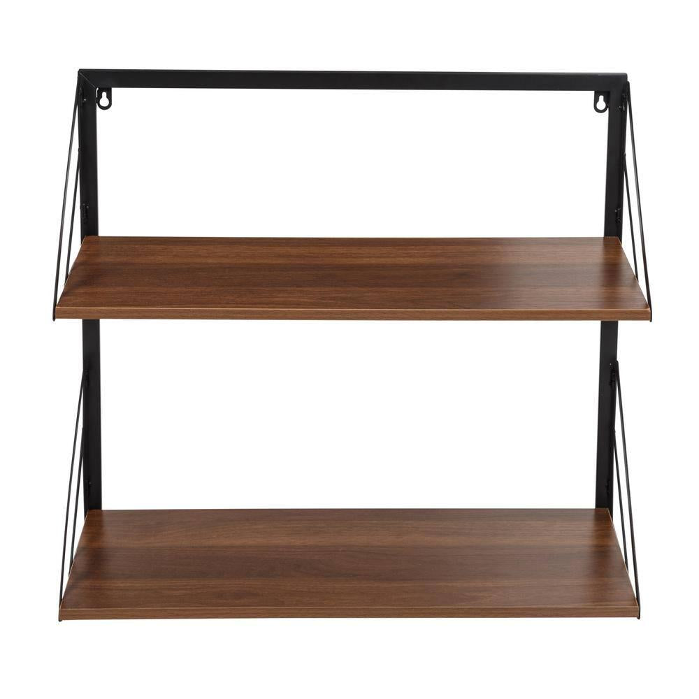 Laundry Room Makeover 22 in. H x 24 in. W x 10 in. D 2-Tier Melamine and Steel Shelf in Black/Walnut