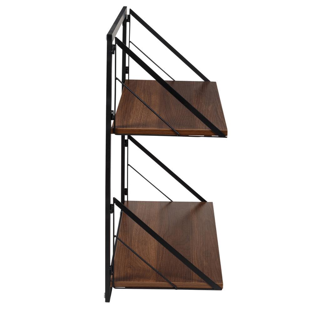 Laundry Room Makeover 22 in. H x 24 in. W x 10 in. D 2-Tier Melamine and Steel Shelf in Black/Walnut