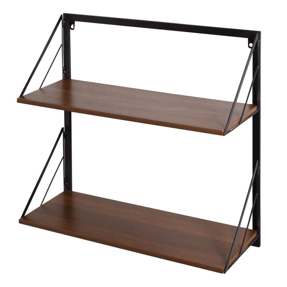 Laundry Room Makeover 22 in. H x 24 in. W x 10 in. D 2-Tier Melamine and Steel Shelf in Black/Walnut