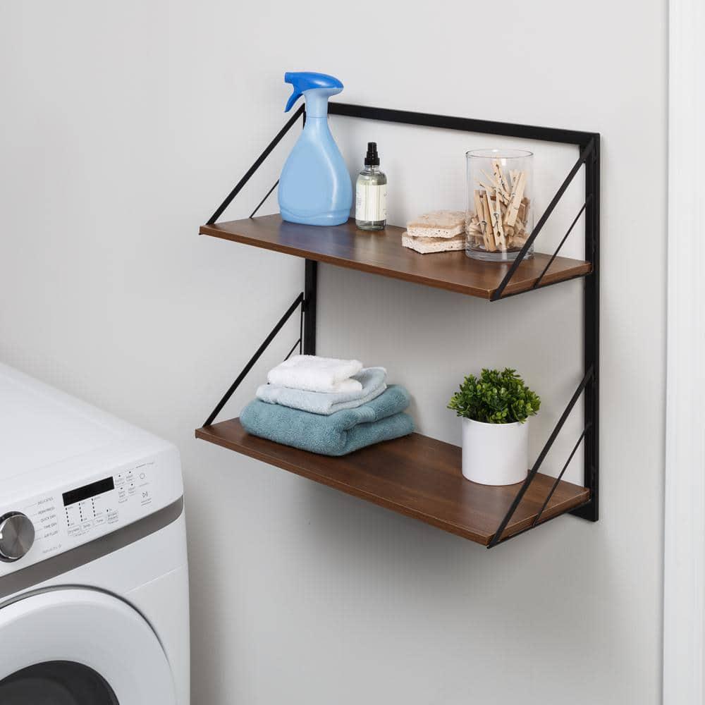 Laundry Room Makeover 22 in. H x 24 in. W x 10 in. D 2-Tier Melamine and Steel Shelf in Black/Walnut