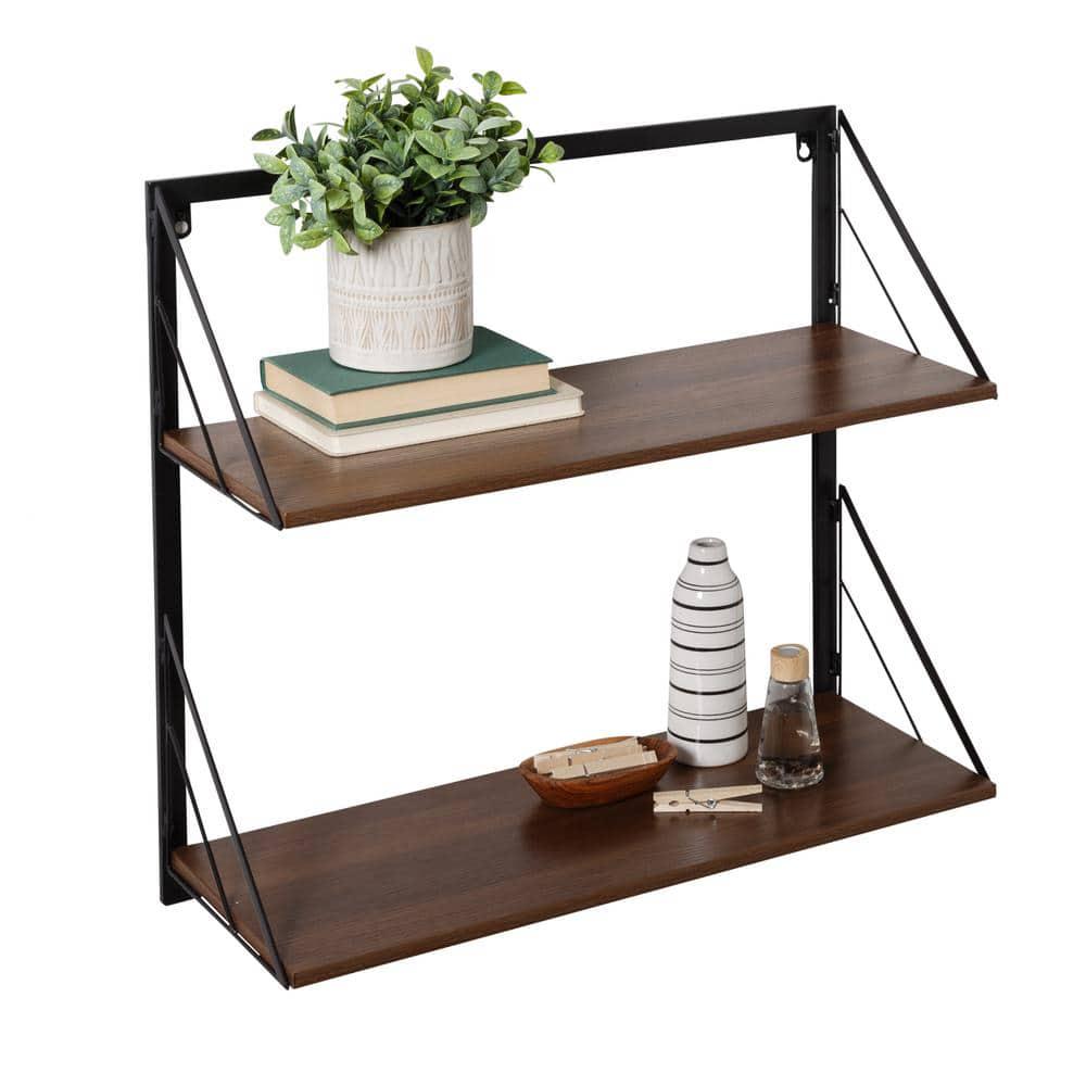 Laundry Room Makeover 22 in. H x 24 in. W x 10 in. D 2-Tier Melamine and Steel Shelf in Black/Walnut