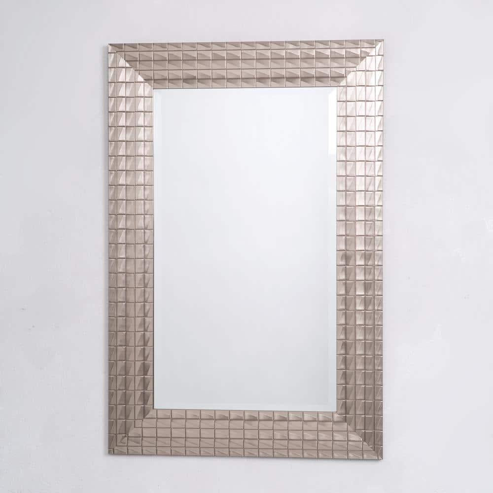 Medium Rectangle Pewter Finish Beveled Glass Antiqued Contemporary Mirror (36 in. H x 24 in. W)