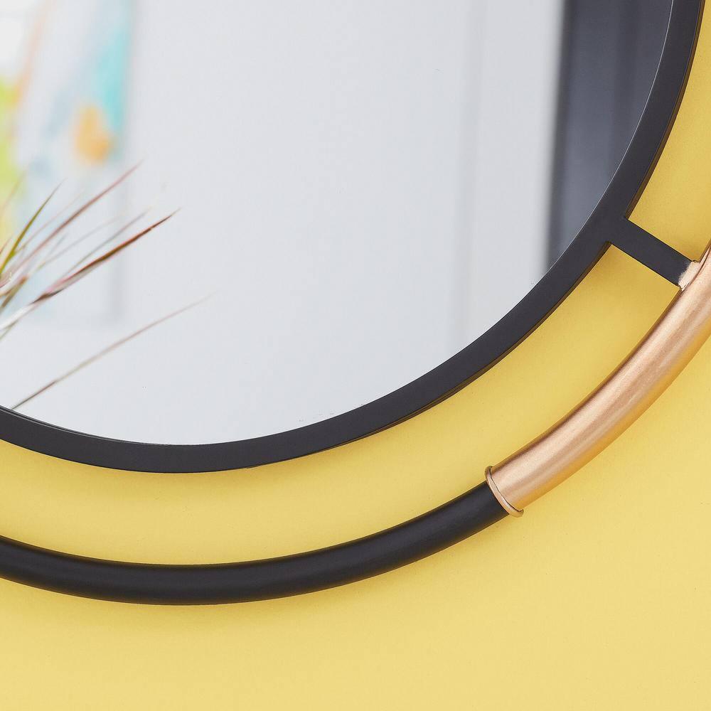 Medium Round Black and Gold Modern Accent Mirror