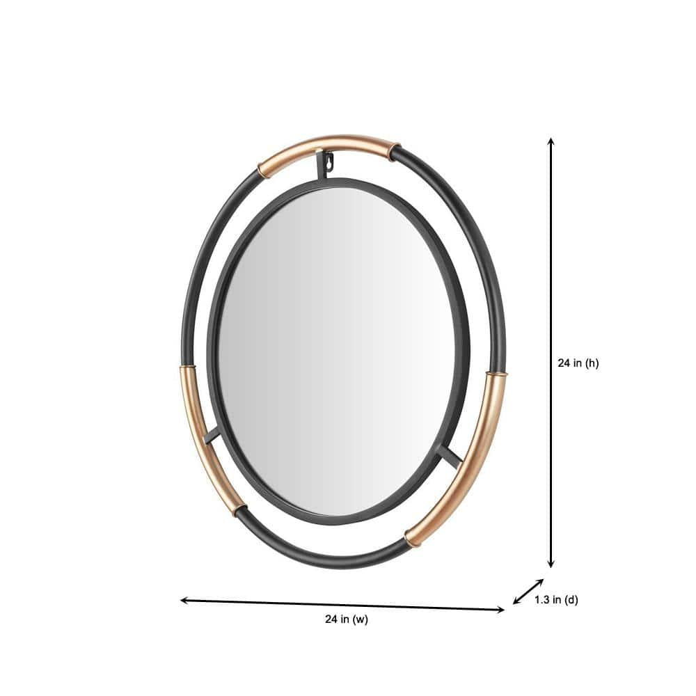 Medium Round Black and Gold Modern Accent Mirror