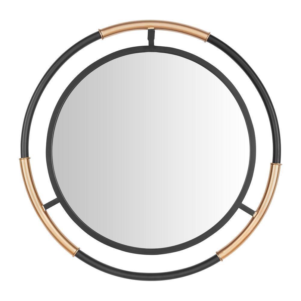 Medium Round Black and Gold Modern Accent Mirror