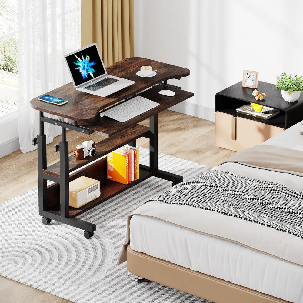 Moronia Gray Portable Desk with Wireless Charging Station, Height Adjustable Laptop Table with USB Ports