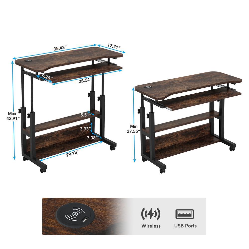 Moronia Gray Portable Desk with Wireless Charging Station, Height Adjustable Laptop Table with USB Ports