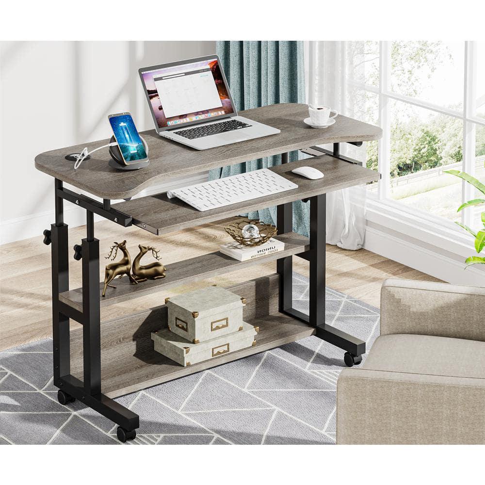 Moronia Gray Portable Desk with Wireless Charging Station, Height Adjustable Laptop Table with USB Ports