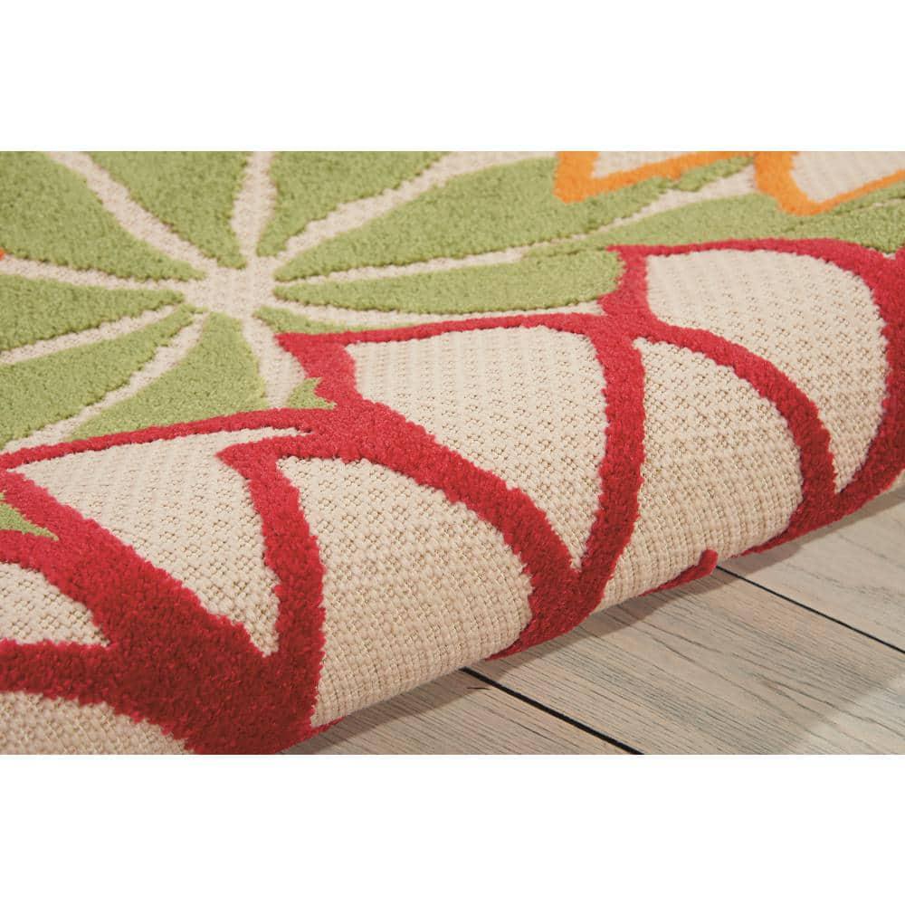 Floral Modern Indoor/Outdoor Patio, Bedrom, Kitchen Area Rug Nourison Aloha Green 5 ft. x 7 ft.