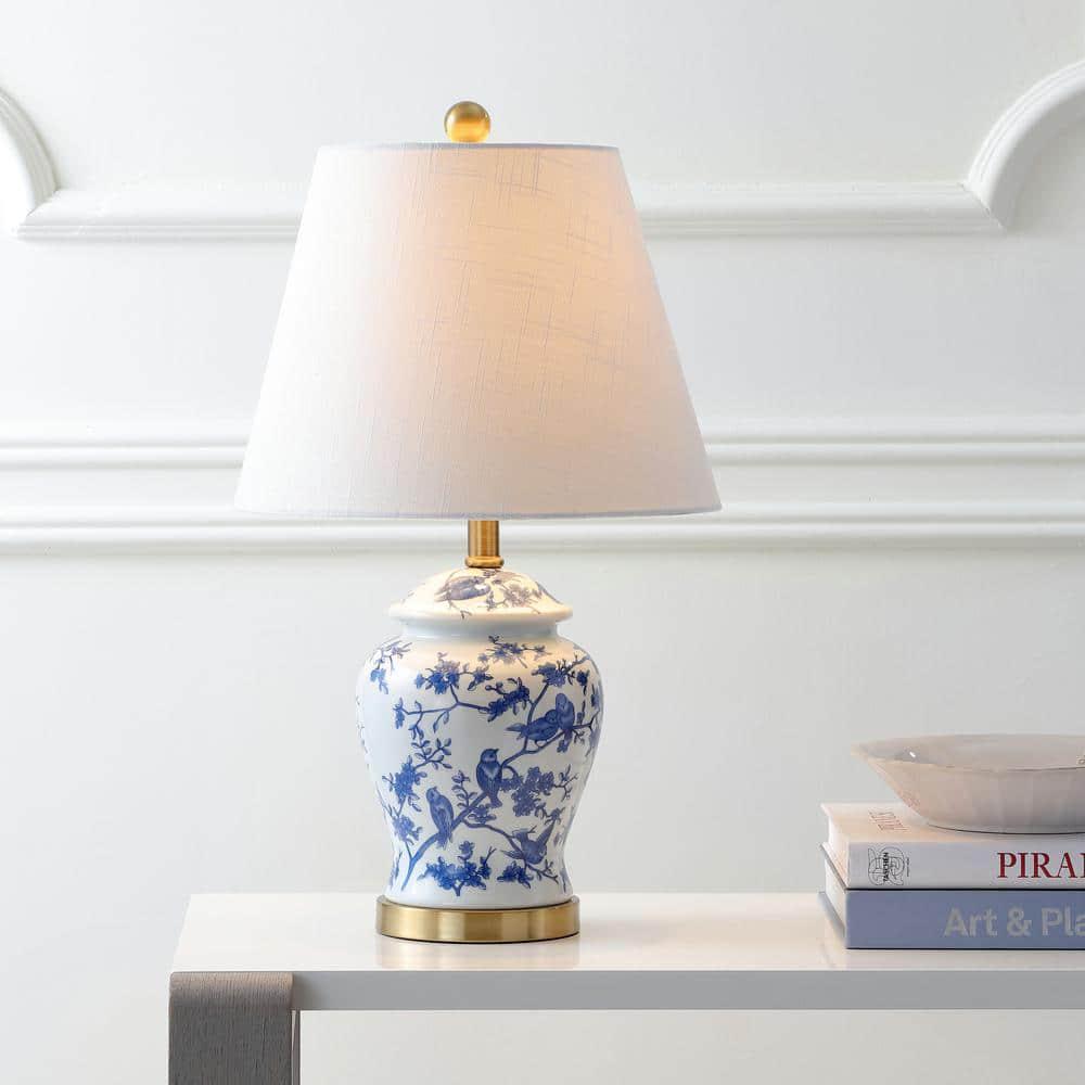 Gray/White Chinoiserie Classic LED Table Lamp Penelope 22 in.