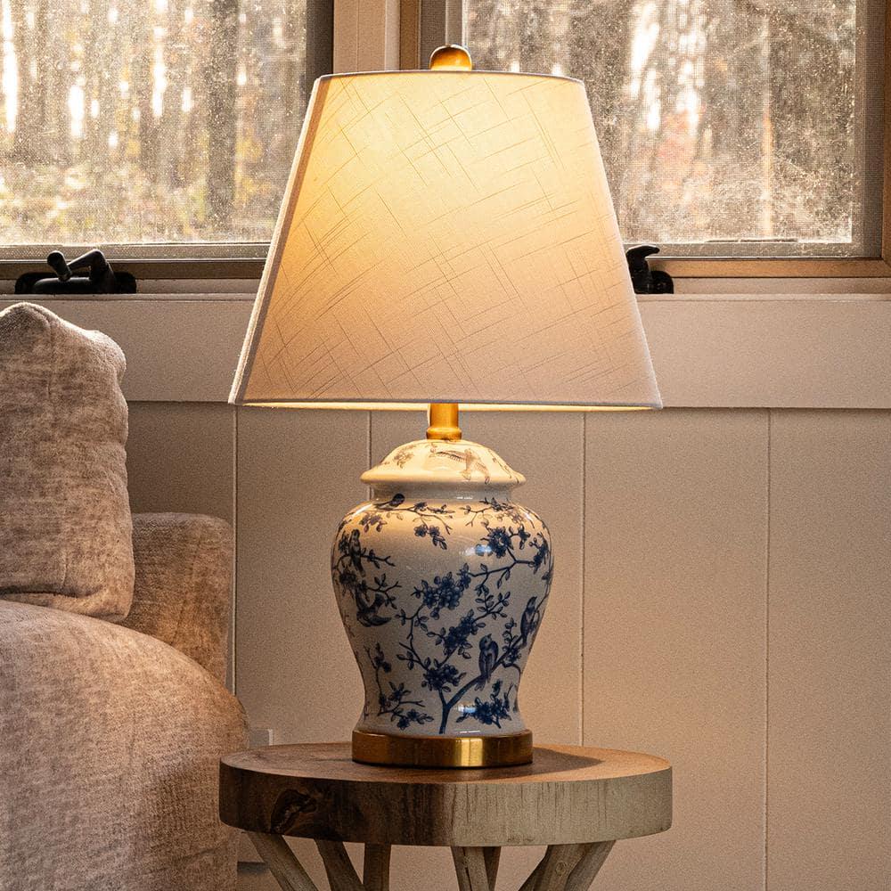 Gray/White Chinoiserie Classic LED Table Lamp Penelope 22 in.