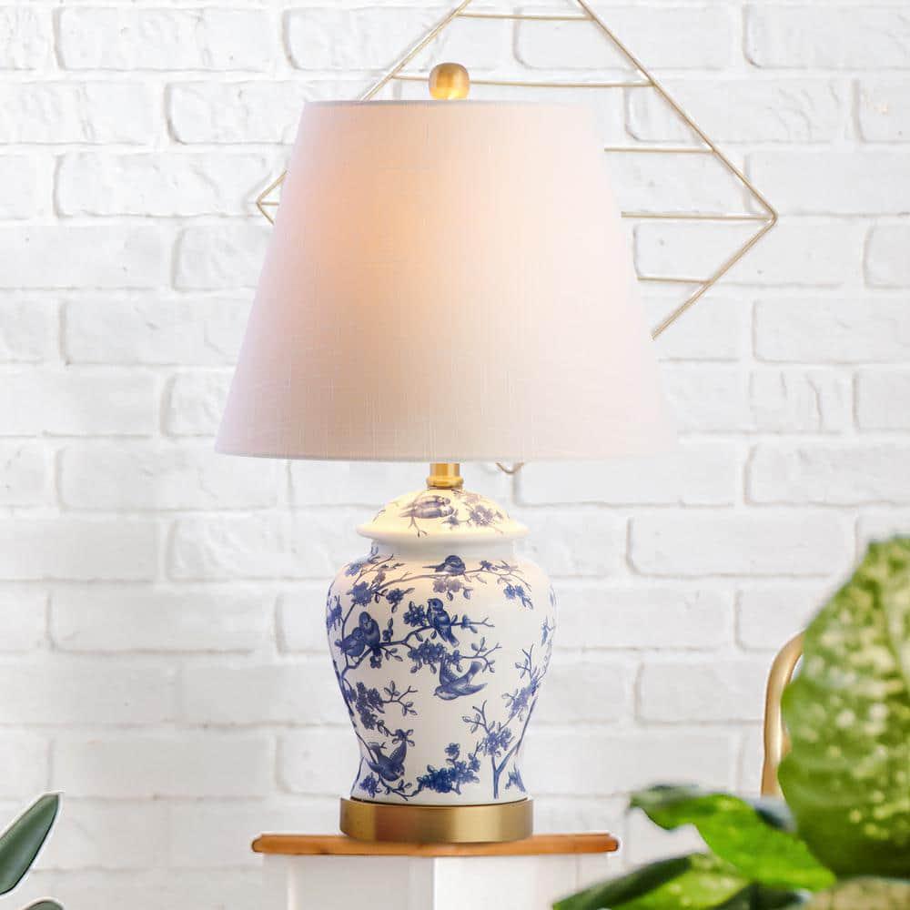 Gray/White Chinoiserie Classic LED Table Lamp Penelope 22 in.