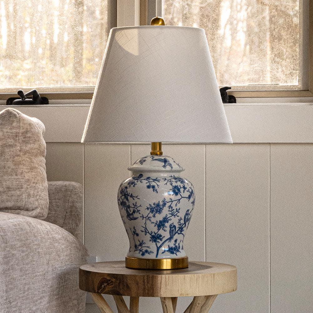 Gray/White Chinoiserie Classic LED Table Lamp Penelope 22 in.