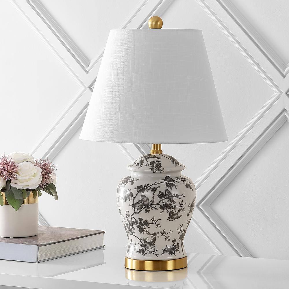 Gray/White Chinoiserie Classic LED Table Lamp Penelope 22 in.