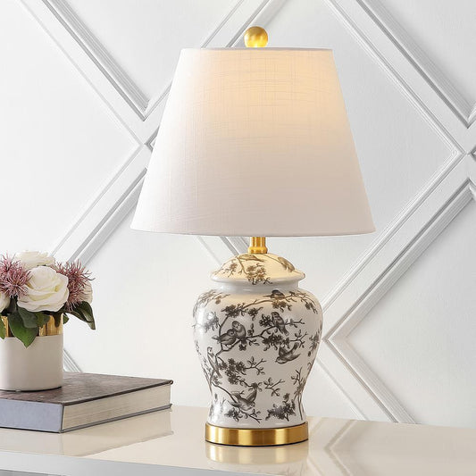 Gray/White Chinoiserie Classic LED Table Lamp Penelope 22 in.