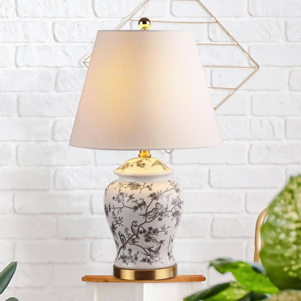 Gray/White Chinoiserie Classic LED Table Lamp Penelope 22 in.