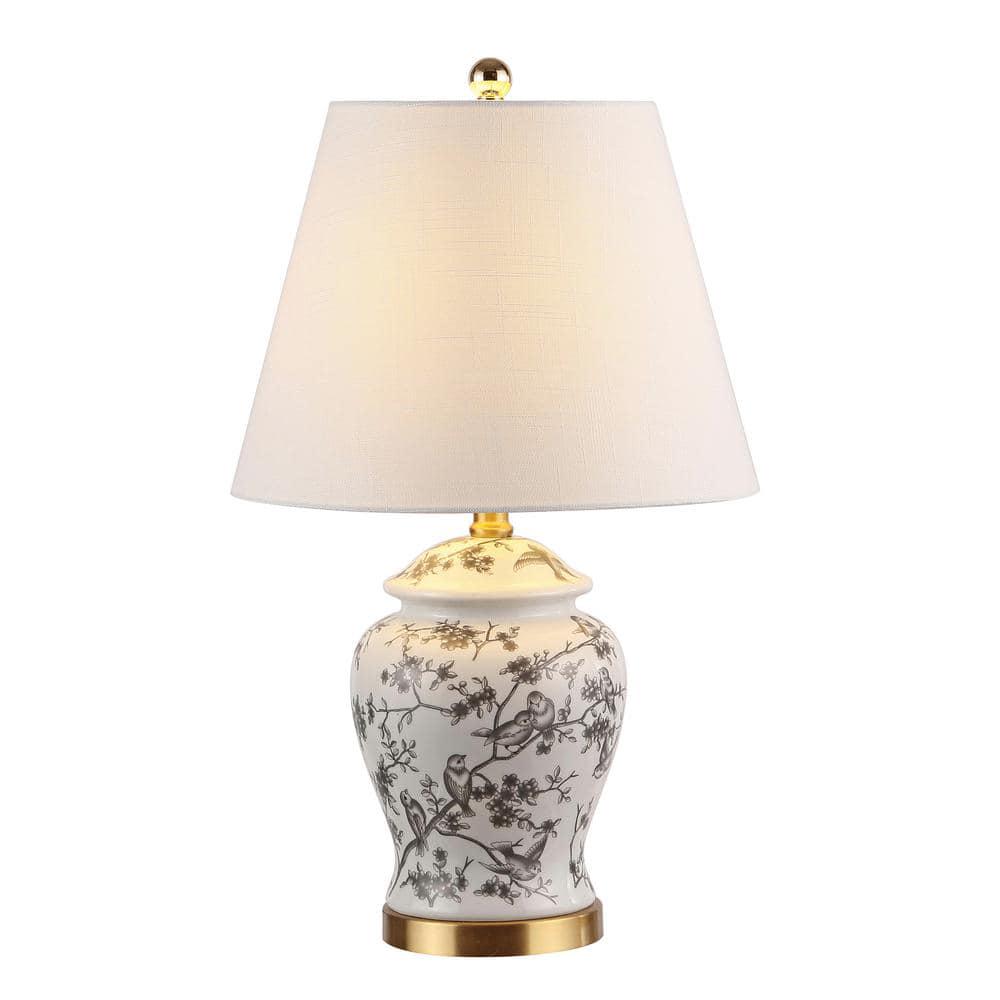 Gray/White Chinoiserie Classic LED Table Lamp Penelope 22 in.